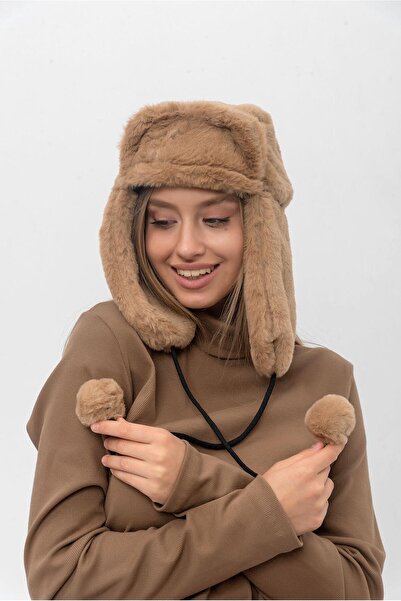 Saria Moda Pălărie de pilot cu pompon cu căști de pluș