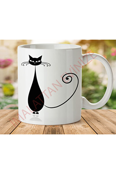 ART HEDİYE Line Silhouette Cat Two Sided Printed Mug