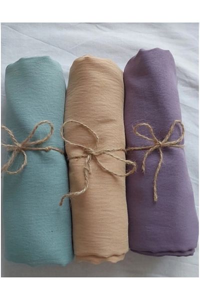 feronis Hijab Women's Cotton Jazz Shawl Model Set of 3 Beige _ Water Green _ Purple