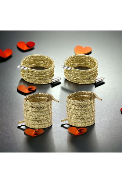 AiryFooT Yellow Crystal Stone Laces and Gold Glitter Flat Laces Super Two in One