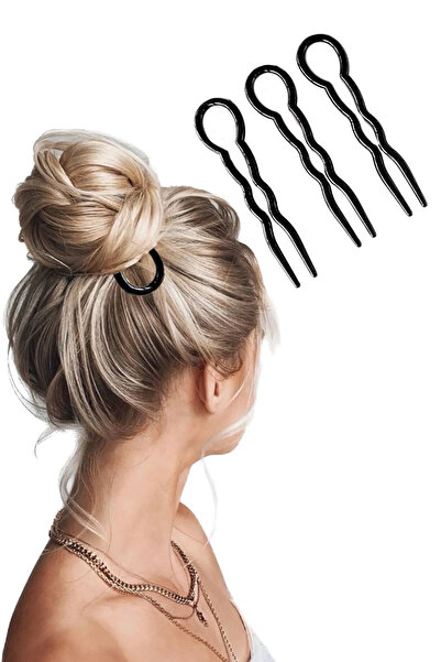 TAKIŞTIR Siyah Renk Üçlü Topuz Tokası