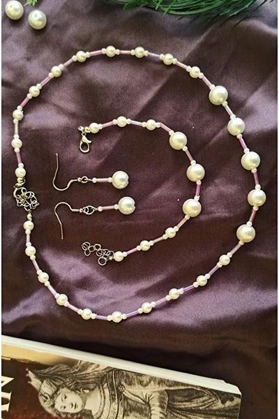 Energy Ornament Purple Jewelry Set with Pearls