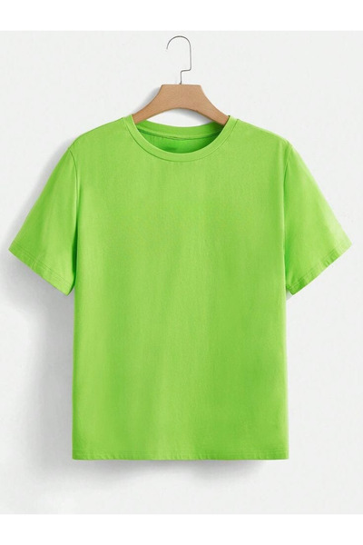 Oversize Unisex Bisiklet Yaka Yeşil T-shirt