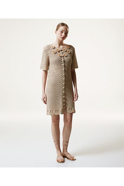 Machka Raffia flower embroidered knitwear dress