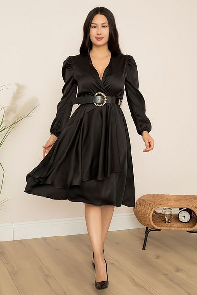 PULLIMM Rochie din satin cu volan cu fustă 891-2915