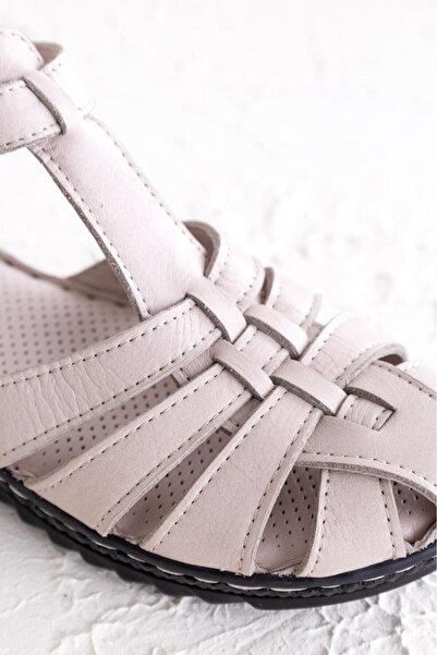 Getcho Janel Closed Toe Stone Women's Genuine Leather Sandals – Ankle Adjustment, Orthopedic Sole, Lightweight Sandals