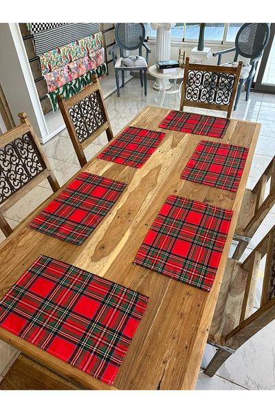 Karam Home Plaid New Year Themed Digital Printing Placemat Set of 6