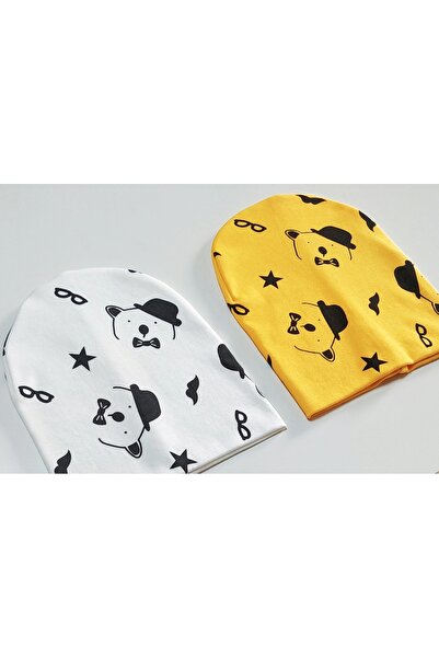 neocotton Double Layer Cotton Hat Bear Printed Set of 2 Combed Cotton Baby Kids Beanie