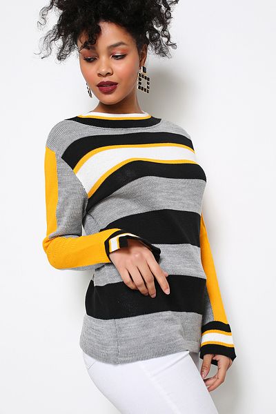 AVORWE Πλεκτό πουλόβερ Crew Neck Color Block με μανίκια