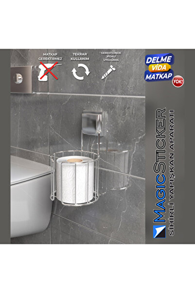 Asey Home حامل ورق الحمام السحري للغرفة المستديرة اللاصق من ديكور-تيل