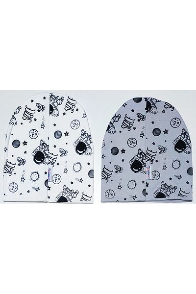 neocotton Double Layer Cotton Space Printed 2-Piece Combed Cotton Baby Kids Beanie