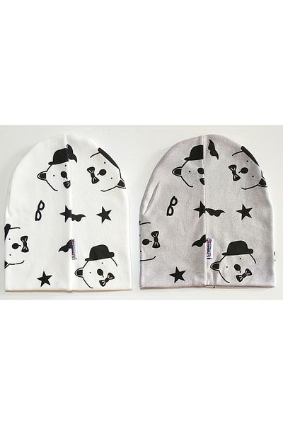 neocotton Double Layer Cotton Hat Bear Printed Set of 2 Combed Cotton Baby Kids Beanie