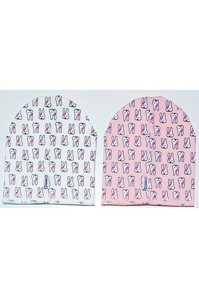 Cramerr Baby Double Layer Cotton Little Rabbits Printed 2-Piece Combed Cotton Baby Kids Beanie