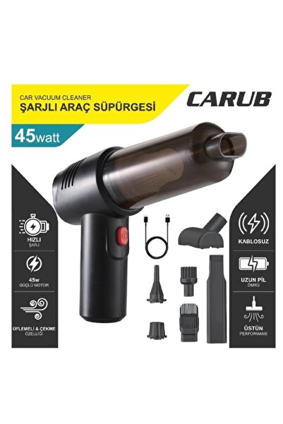 Carub Kablosuz Şarjlı Araç Süpürgesi Ve Hava Verici Çift Yönlü Kullanım 45 Wa...