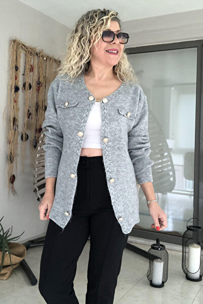 Dila Butik Gold Button Detailed Cardigan