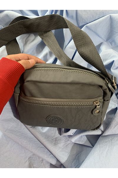 Roll Women's Gray Crinkle Fabric Water Resistant Three Compartment Crossbody Bag
