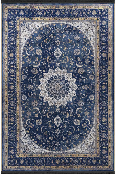 Rugs Modern Halı Lacivert Temalı Geleneksel Motif Etnik Desenli Vintage Dekor...