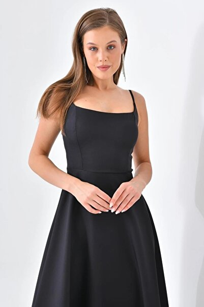 WOMAN VISION Dámská bavlněná tkanina Atlas sukně tyl Detailní tenký pásek, délka midi, černé šaty 9326