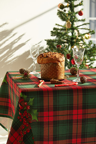 AYSHOME Green Red Kokina Patterned Gingham Tablecloth