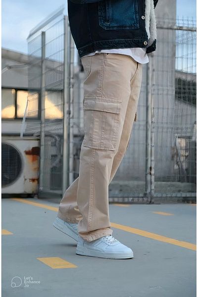 Z1MAN Men's Cargo Pocket Baggy Pants Beige