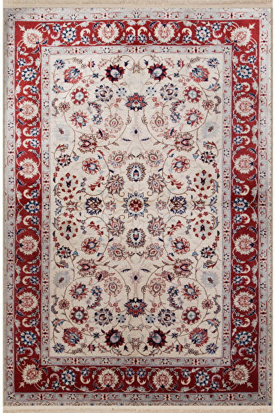 Rugs Modern Halı Kırmızı Bej Temalı Çok Renkli Etnik Çiçek Desenli Vintage De...