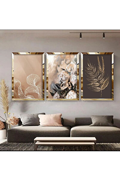 KOLAJTASARIM Set de pictură decorativă din 3 piese din plexiglas cu flori aurii