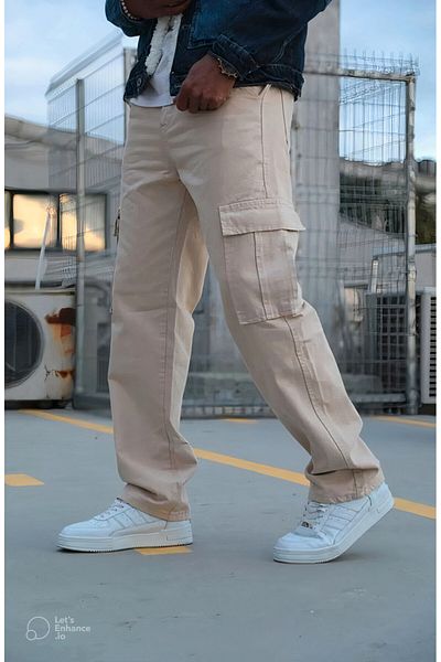 Z1MAN Men's Cargo Pocket Baggy Pants Beige