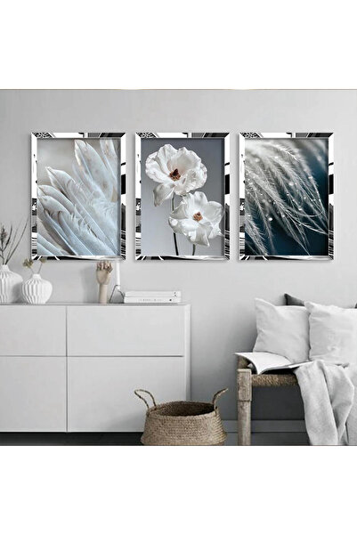 KOLAJTASARIM Τριπλός Πίνακας Ζωγραφικής με Ασημένιο Καθρέφτη και Πλαίσιο από Πλεξιγκλάς