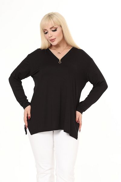 garajmood Black Collar Zipper Detailed Loose Plus Size Blouse