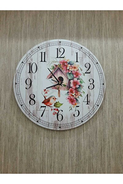 TUĞBArt Çiçekli duvar Saati 40x40 Cm Lazer Kesim Uv Baskılı