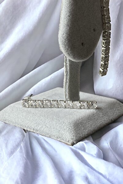 Serelia Zirkon Taşlı Yuvarlak Model Su Yolu Silver Küpe 4mm