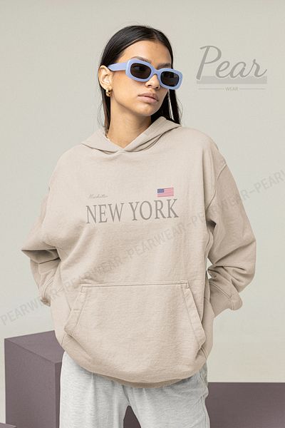 Pear Wear Γυναικεία φούτερ με κουκούλα με κουκούλα με 3 νήματα με στάμπα της Νέας Υόρκης