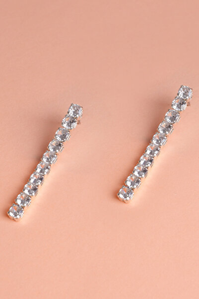 Serelia Zirkon Taşlı Yuvarlak Model Su Yolu Silver Küpe 4mm