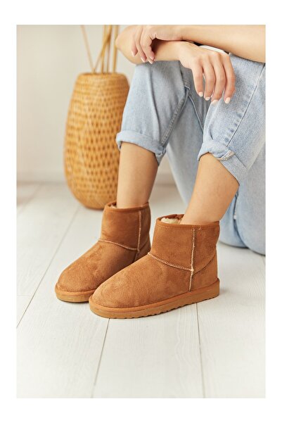 shopcolic 017 cı Midi Kadın Yarım Bot Içi Tüylü Düztaban