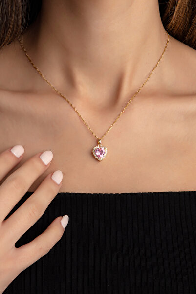 Ressia Kalp Model Zirkon Taşlı Ayarlanabilir Çelik Kolye