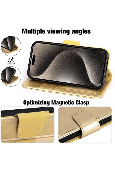 Sphone iPhone 15 Pro Max Kılıf Wallet Kartvizitlik Cüzdan Kapaklı Magnet Kopçalı Stand 360 Koruma Deri Doku
