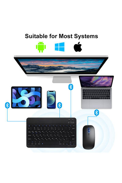 Genel Markalar IPad Xiaomi Samsung Huawei Tablet Laptop Uyumlu Renkli Bluetooth Bağlantılı Klavye+Mouse Set