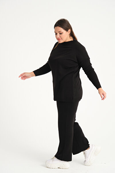 garajmood Black Knitwear Top-Bottom Plus Size Suit
