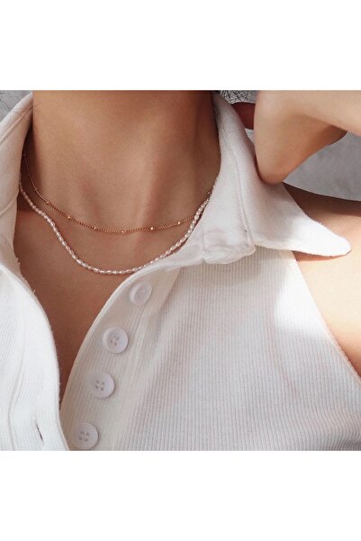 Hazeran accessories Gerçek İnce Arpa Kum İnci Kolye