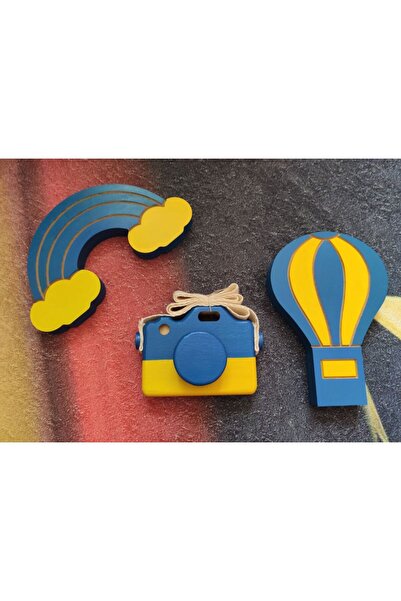 Farklıca Doğal Ahşap Gökkuşağı + Balon + Fotoğraf Makinesi Fenerbahçeli Renkl...