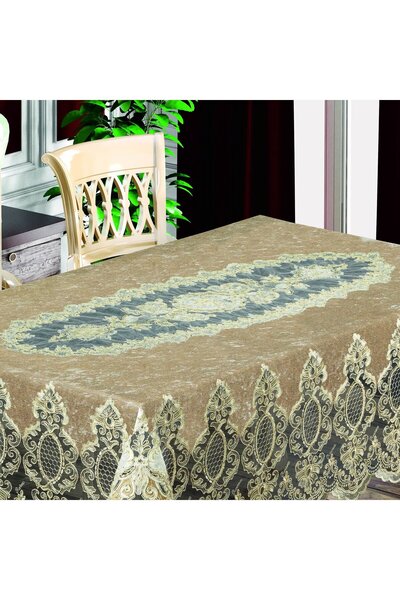 ZELAL Френска дантелена кадифена покривка Şadyar с Ranir