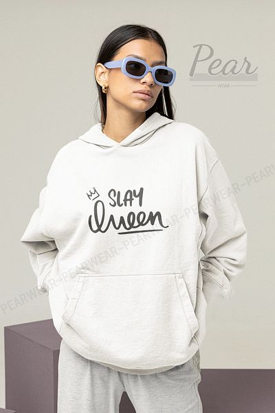Pear Wear Hanorac supradimensionat cu glugă, cu 3 fire, cu imprimeu Slay Queen