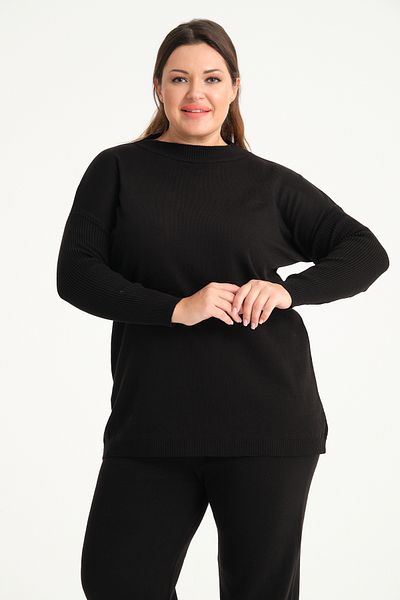 garajmood Black Half Turtleneck Fine Knitwear Plus Size Sweater