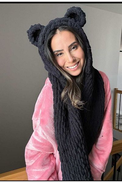 Moda Biçer New Trend Hooded Bear Ear Beanie