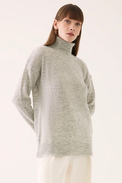 Perspective Γυναικεία πλεκτή μπλούζα İllas Regular Fit Standard Size Ανοιχτό γκρι χρώμα