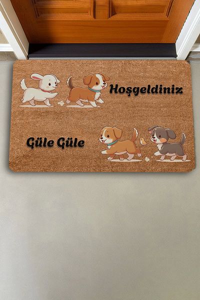 Valerine Life Double Cute Puppy Dogs Welcome and Goodbye Door Mat 45x70cm