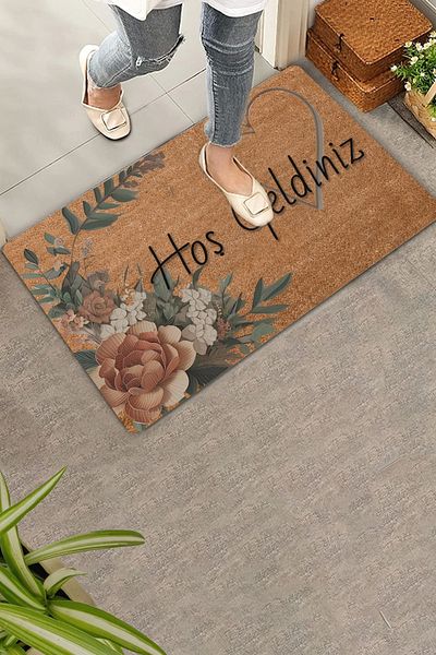 Valerine Life Vintage Brown Lily and Heart Welcome Door Mat 45x70cm