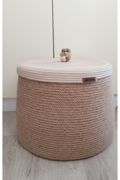 karelim home منظم ديكور X-LARGE - سلة بغطاء من الخوص مقاس 45x30