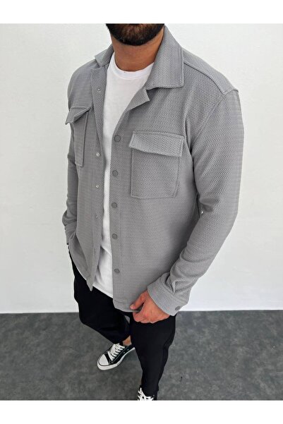 Butik Erkek Gri Çift Cepli Gömlek