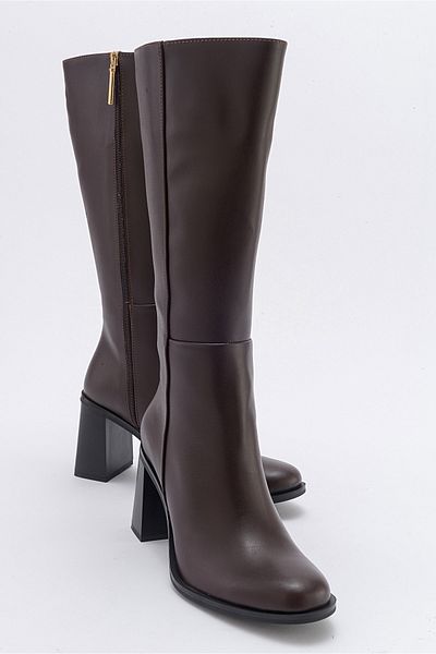 LuviShoes Γυναικείες μπότες με τακούνι MARANTA Brown Skin
